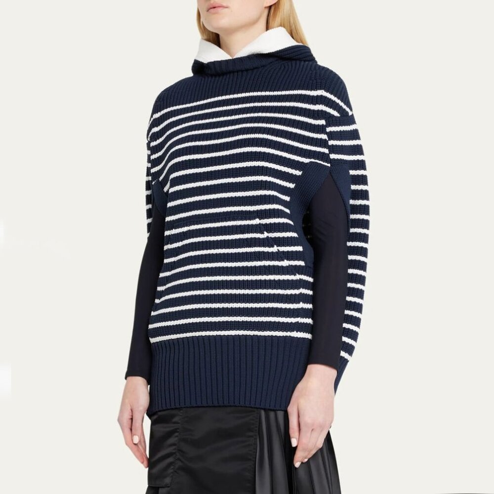 NWT Sacai Striped Cape With Hood in Navy, size "1" (fits S/M)